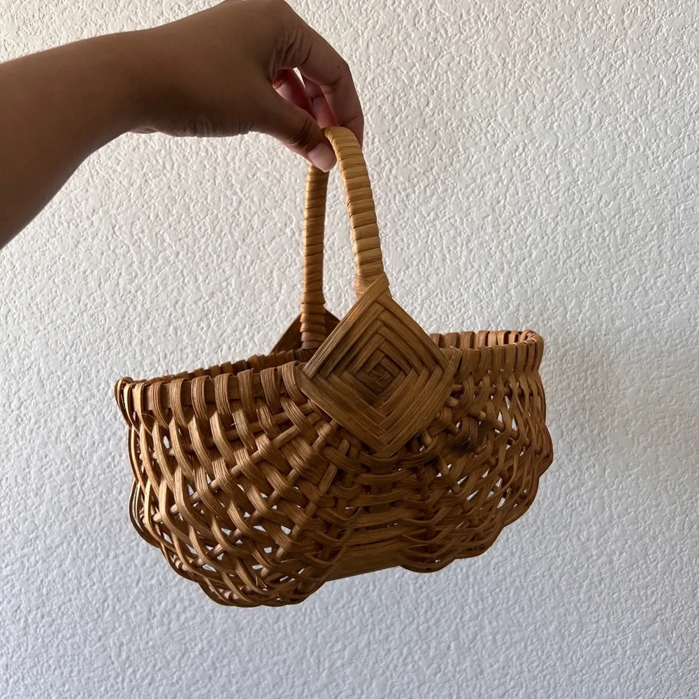 Vintage Wicker Buttocks Basket‎ 10” Handwoven Gathering Rustic Farmhouse Decor